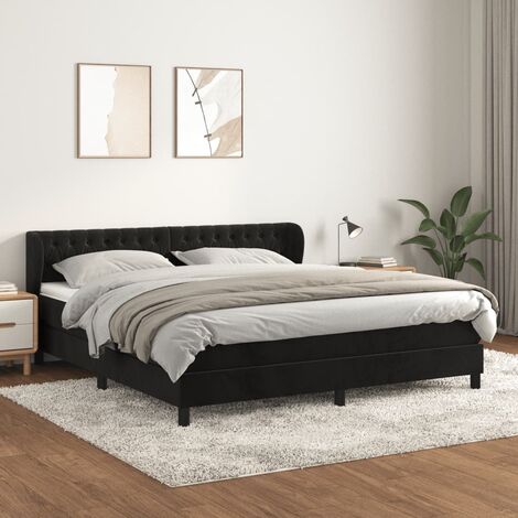 Lit double Lit à sommier tapissier avec matelas Lit Adulte Noir 180x200 cm Velours BVM17527 (1/5)