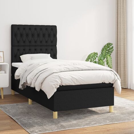 Lit adulte,Lit avec Sommier et Matelas confortable pour Chambre,Ensemble Lit à sommier tapissier Noir 90x190 cm Tissu -BVN46666 (1/5)