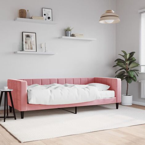 Lit Adulte，Lit simple，Lit de jour avec matelas rose 80x200 cm velours CIV504880 (1/5)