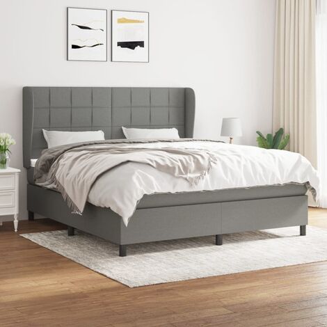 Lit Adulte Sommier et Matelas,Lit à sommier tapissier avec matelas Gris foncé 160x200cm Tissu -BVN11678 (1/5)