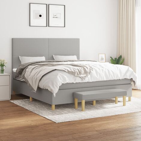 Lit adulte Durable,Lit à sommier Tapissier + Matelas Gris clair 160x200cm Tissu -37998 (1/5)
