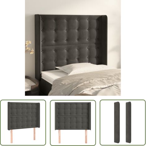 The Living Store Tête de lit avec oreilles Gris foncé 93x16x118/128 cm Velours - Tête De Lit - Tête De Lit Velours - Literie - Meubles Chambre - Meuble Chambre (1/5)