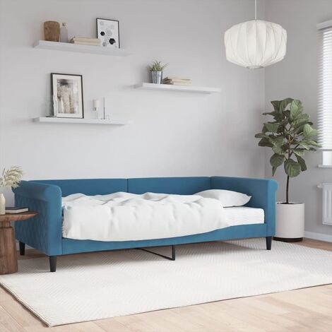 Lit Adulte,Lit simple,Lit de jour avec matelas bleu 90x200 cm velours CIV788511 (1/5)