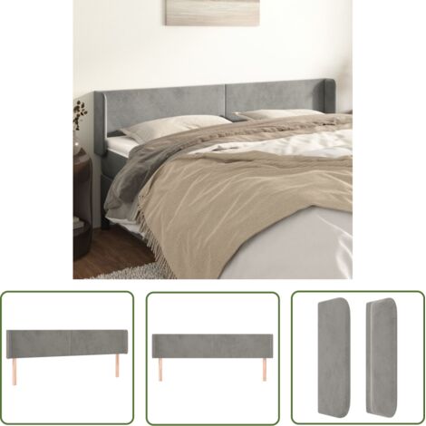 The Living Store Tête de lit avec oreilles Gris clair 203x16x78/88 cm Velours - Tête De Lit - Tête De Lit Velours - Literie - Meubles De Chambre - Décoration Chambre (1/5)