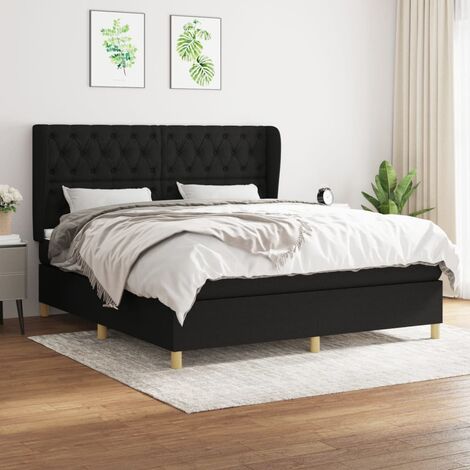 Lit double Lit à sommier tapissier avec matelas Lit Adulte Noir 160x200 cm Tissu BVM19911 (1/5)