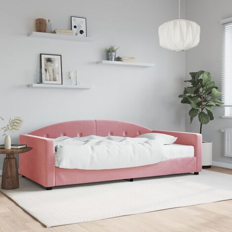 Lit Adulte,Lit simple,Lit de jour avec matelas rose 100x200 cm velours CIV683812 (1/5)