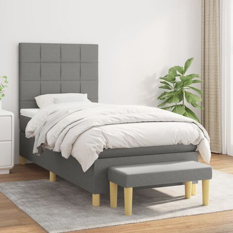 Lit simple Lit à sommier tapissier avec matelas Lit Adulte Meuble de Chambre à Coucher Gris foncé 80x200 cm Tissu XRKJY9582303 (1/5)