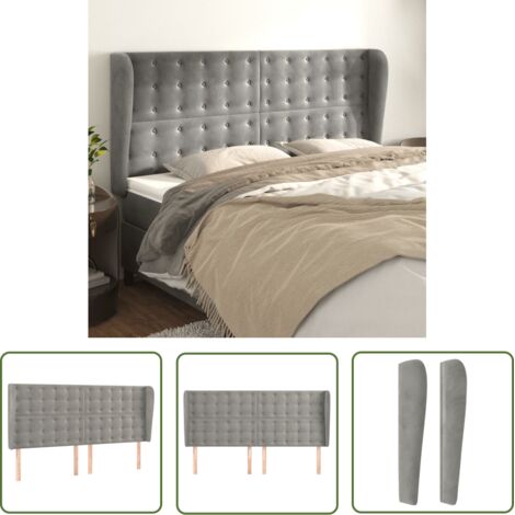 The Living Store Tête de lit avec oreilles Gris clair 163x23x118/128 cm Velours - Tête De Lit - Tête De Lit Velours - Tête De Lit Rembourrée - Literie - Chambre À Coucher (1/5)