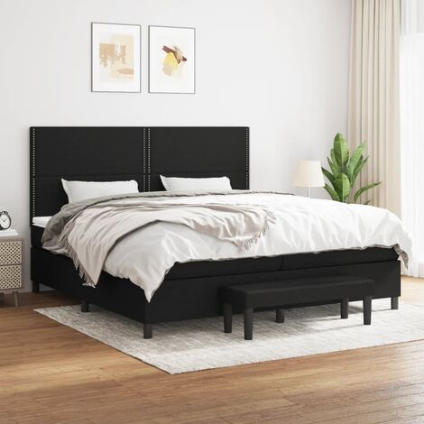 Lit adulte Durable,Lit à sommier Tapissier + Matelas Noir 200x200 cm Tissu -29789 (1/5)