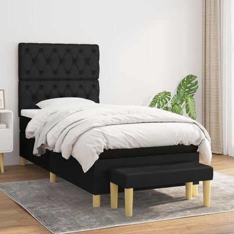 Lit Adulte,Lit à sommier tapissier avec matelas,Tapissier à lattes Matelas Noir 80x200 cm Tissu - DH96517 (1/5)