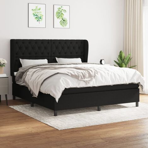 Lit double Lit à sommier tapissier avec matelas Lit Adulte Noir 160x200 cm Tissu BVM68500 (1/5)