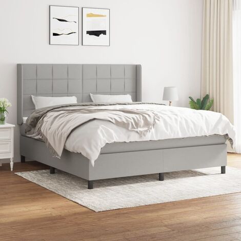 Lit adulte,Lit avec Sommier et Matelas confortable pour Chambre,Ensemble Lit à sommier tapissier Gris clair 160x200cm Tissu -BVN13072 (1/5)