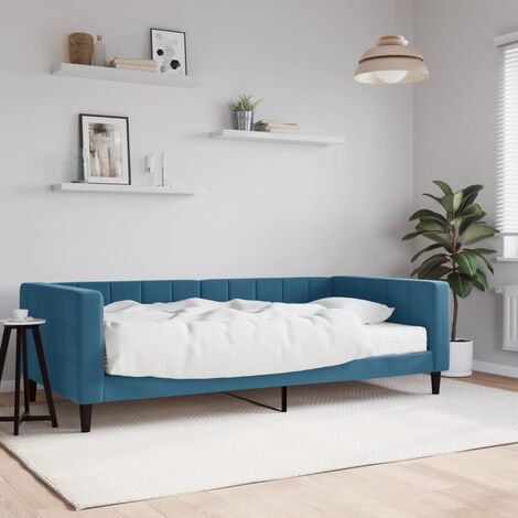 Lit Adulte,Lit simple,Lit de jour avec matelas bleu 100x200 cm velours CIV827897 (1/5)