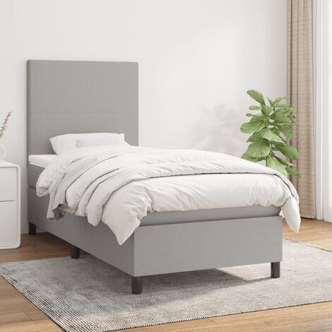Lit adulte Durable,Lit à sommier Tapissier + Matelas Gris clair 90x190 cm Tissu -71664 (1/5)