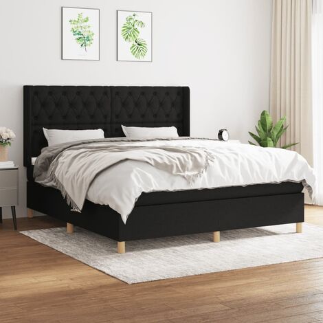 Lit double Lit à sommier tapissier avec matelas Lit Adulte Noir 160x200 cm Tissu BVM41109 (1/5)