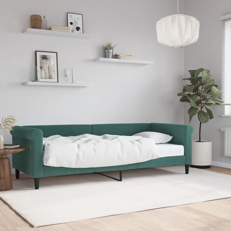 Lit Adulte,Lit simple,Lit de jour avec matelas vert foncé 80x200 cm velours CIV674366 (1/5)