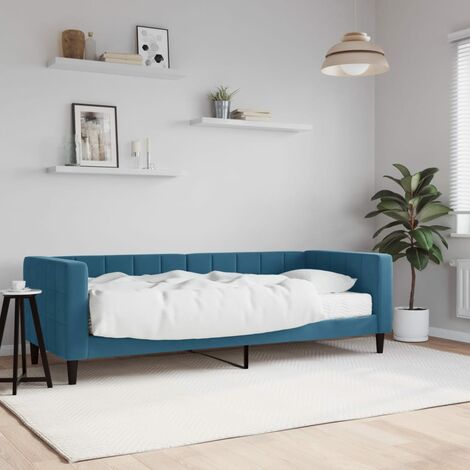 Lit Adulte,Lit simple,Lit de jour avec matelas bleu 80x200 cm velours CIV644635 (1/5)