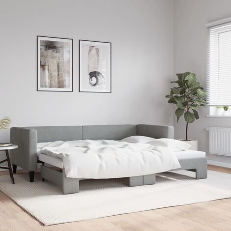 Lit Adulte,Lit de jour avec lit gigogne,Lit coulissant gris clair 80x200 cm tissu CIV854065 (1/5)