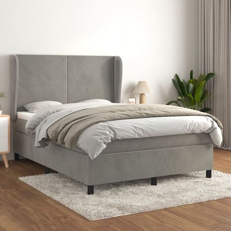 Lit adulte Durable,Lit à sommier Tapissier + Matelas Gris clair 140x190cm Velours -53467 (1/5)