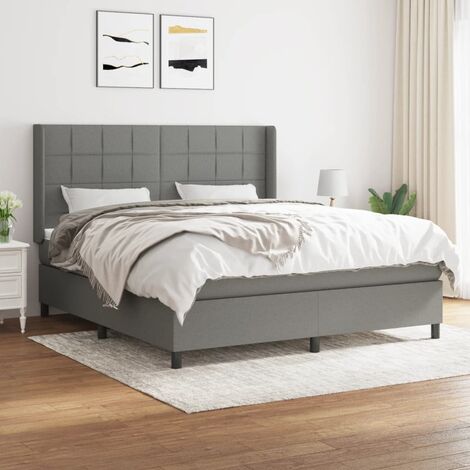Lit Adulte Sommier et Matelas,Lit à sommier tapissier avec matelas Gris foncé 160x200cm Tissu -BVN88478 (1/5)