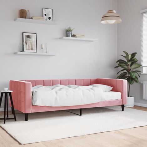 Lit Adulte，Lit simple，Lit de jour avec matelas rose 90x200 cm velours CIV387774 (1/5)