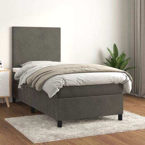 Lit adulte Durable,Lit à sommier Tapissier + Matelas Gris foncé 80x200 cm Velours -23494 (1/5)