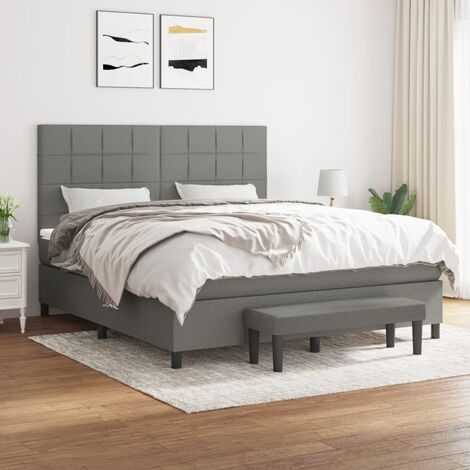 Lit Adulte Sommier et Matelas,Lit à sommier tapissier avec matelas Gris foncé 160x200cm Tissu -BVN33467 (1/5)