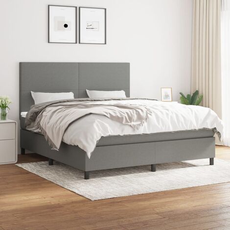 Lit Adulte Sommier et Matelas,Lit à sommier tapissier avec matelas Gris foncé 180x200cm Tissu -BVN53034 (1/5)
