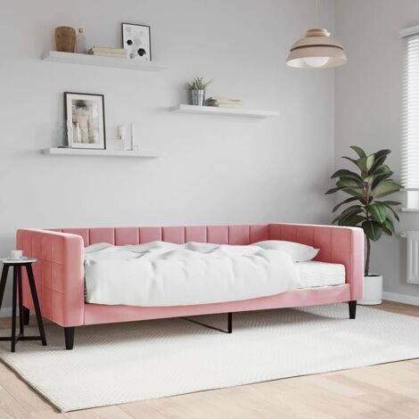 Lit Adulte，Lit simple，Lit de jour avec matelas rose 100x200 cm velours CIV836257 (1/5)