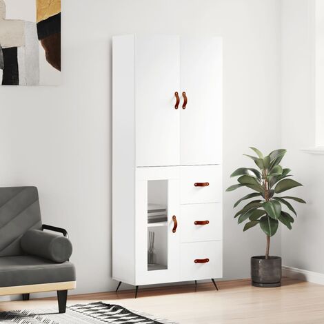 Buffet haut,Buffet de salon,Commode Meuble de rangement,Style Industriel Blanc 69,5x34x180 cm Bois d'ingénierie VNWE294488 (1/5)