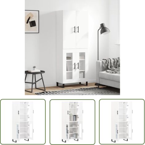 The Living Store Buffet haut Blanc 69,5x34x180 cm Bois d'ingénierie - Buffet - Meuble De Rangement - Armoire - Commode - Décoration Intérieure (1/5)