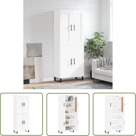 The Living Store Buffet haut Blanc 69,5x34x180 cm Bois d'ingénierie - Buffet Design Moderne - Meuble Rangement - Armoire Blanche - Buffet Cuisine - Mobilier Salon (1/5)