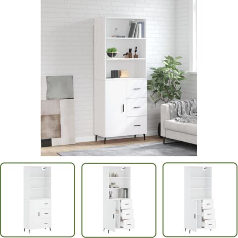 Furniture Limited - Buffet haut Blanc 69,5x34x180 cm Bois d'ingén (1/5)