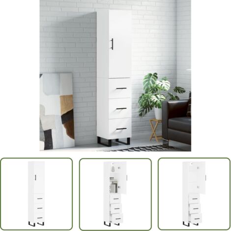 Buffet haut, Enfilade, Armoire de cuisine Blanc 34,5x34x180 cm Bois d'ingénierie WFE499280 DESIGN IN (1/5)