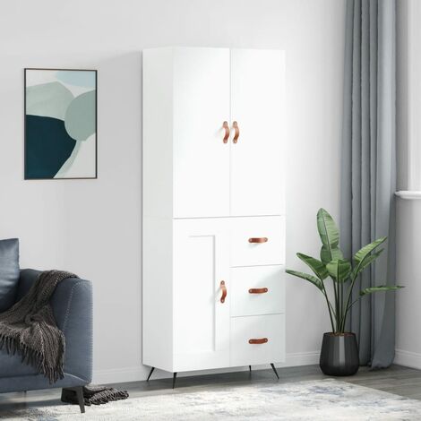 Buffet haut Blanc 69,5x34x180 cm Bois d'ingénierie - The Living Store (1/5)