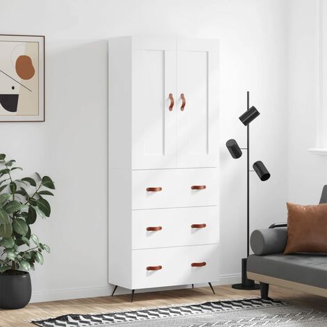 Buffet haut,Buffet de salon,Commode Meuble de rangement,Style Industriel Blanc 69,5x34x180 cm Bois d'ingénierie VNWE176635 (1/5)