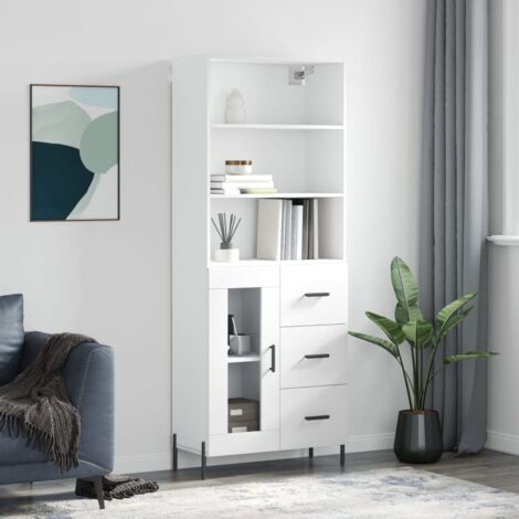 Buffet haut, Enfilade, Armoire de cuisine Blanc 69,5x34x180 cm Bois d'ingénierie WFE277650 DESIGN IN (1/5)