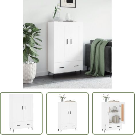 The Living Store Buffet haut blanc 69,5x31x115 cm bois d'ingénierie - Buffet Design Moderne - Buffet Blanc - Meuble Rangement - Armoire Murale - Commode Élégante (1/5)