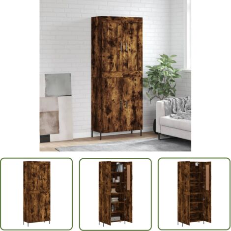 The Living Store Buffet haut Chêne fumé 69,5x34x180 cm Bois d'ingénierie - Buffet Design - Meuble Rangement - Armoire Élégante - Mobilier Salon - Commode Moderne (1/5)