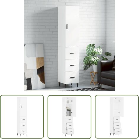 The Living Store Buffet haut Blanc 34,5x34x180 cm Bois d'ingénierie - Buffet Design Moderne - Meuble Rangement - Armoire Blanche - Mobilier Salon - Commode Élégante (1/5)