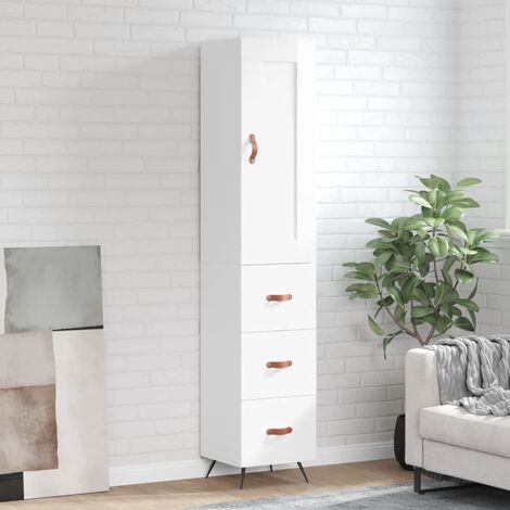 Buffet haut，Buffet de salon，Commode Meuble de rangement，Style Industriel Blanc brillant 34,5x34x180 cm Bois d'ingénierie VNWE870160 (1/5)