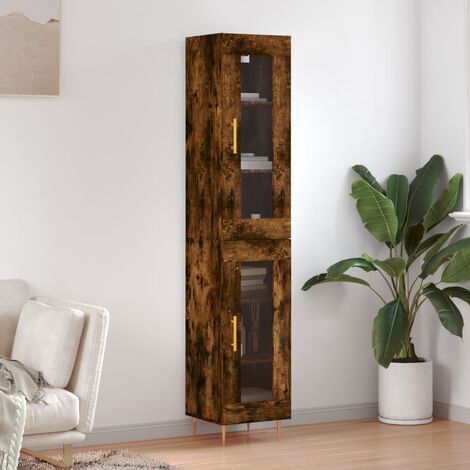 Buffet haut,Buffet de salon,Commode Meuble de rangement,Style Industriel Chêne fumé 34,5x34x180 cm Bois d'ingénierie VNWE307678 (1/5)