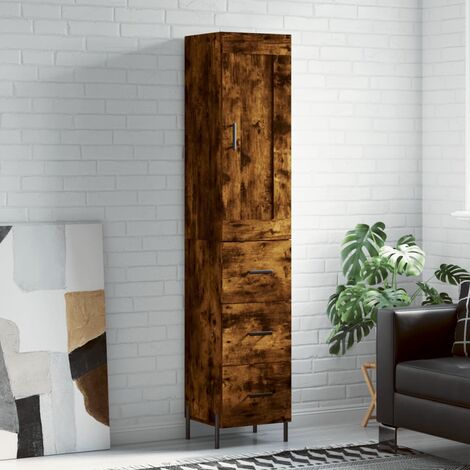 Buffet haut,Buffet de salon,Commode Meuble de rangement,Style Industriel Chêne fumé 34,5x34x180 cm Bois d'ingénierie VNWE235972 (1/5)