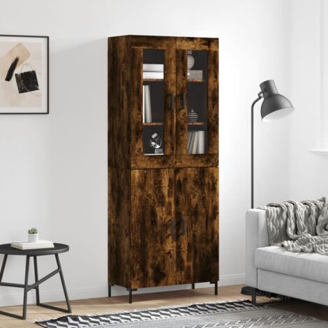 Buffet haut, Meuble de Rangement, Armoire de Cuisine Chêne fumé 69,5x34x180 cm Bois d'ingénierie NKK74817 BonneVie (1/5)