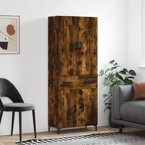 Buffet haut,Buffet de salon,Commode Meuble de rangement,Style Industriel Chêne fumé 69,5x34x180 cm Bois d'ingénierie VNWE506574 (1/5)