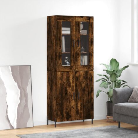 Buffet haut, Meuble de Rangement, Armoire de Cuisine Chêne fumé 69,5x34x180 cm Bois d'ingénierie NKK55918 (1/5)