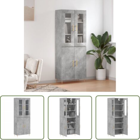 The Living Store Buffet haut Gris béton 69,5x34x180 cm Bois d'ingénierie - Buffet Design - Meuble Rangement - Armoire Cuisine - Mobilier Gris - Buffet Moderne (1/5)