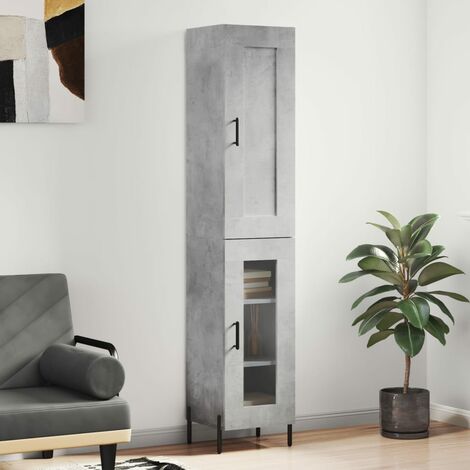 Buffet haut,Buffet de salon,Commode Meuble de rangement,Style Industriel Gris béton 34,5x34x180 cm Bois d'ingénierie VNWE583013 (1/5)
