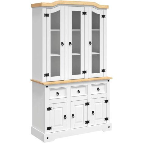 Buffet haut，Buffet de salon，Commode Meuble de rangement，Style Industriel Corona blanc 112x43x196 cm bois massif de pin VNWE339401 (1/5)