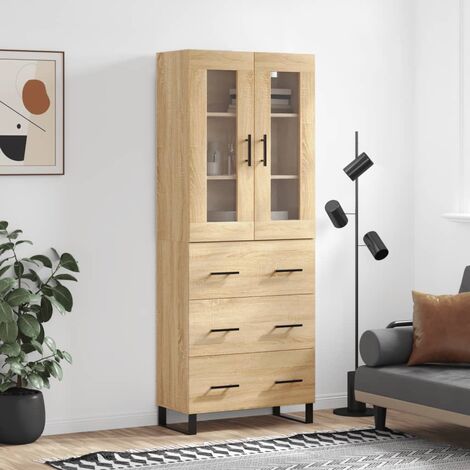 Buffet haut,Buffet de salon,Commode Meuble de rangement,Style Industriel Chêne sonoma 69,5x34x180 cm Bois d'ingénierie VNWE548022 (1/5)